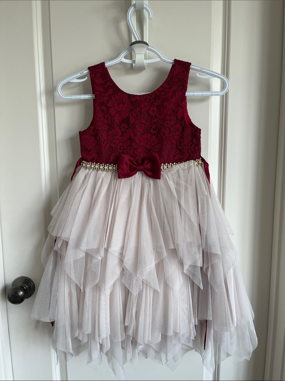 American Princess Burgundy Lace and Cream Layered Tulle Dress